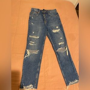 Dark wash jeans. High waisted.